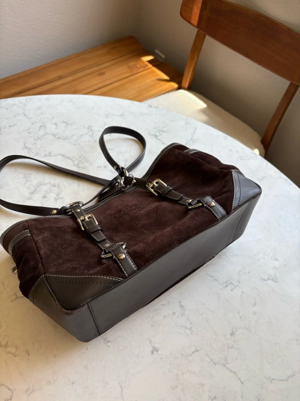 COACH Dark Brown Suede Shoulder Tote